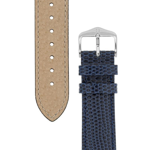 The Watch Boutique Hirsch RAINBOW Lizard Embossed Leather Watch Strap in BLUE