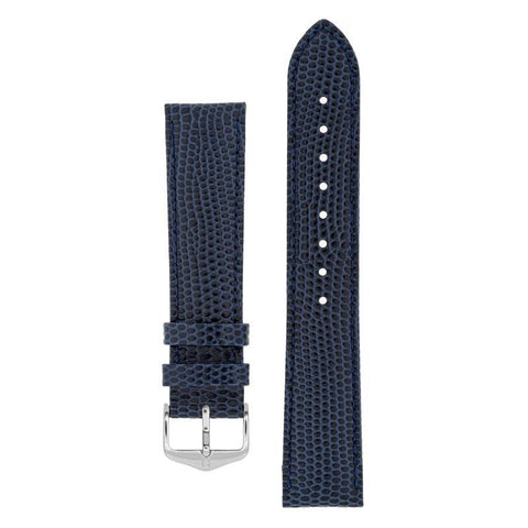 The Watch Boutique Hirsch RAINBOW Lizard Embossed Leather Watch Strap in BLUE 10mm Silver