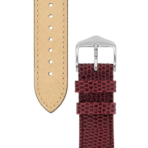 The Watch Boutique Hirsch RAINBOW Lizard Embossed Leather Watch Strap in BURGUNDY