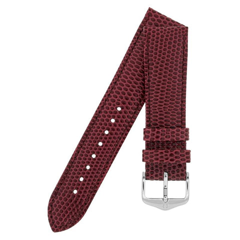 The Watch Boutique Hirsch RAINBOW Lizard Embossed Leather Watch Strap in BURGUNDY