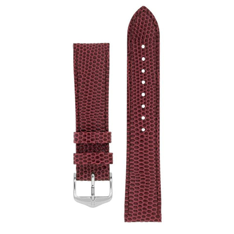 The Watch Boutique Hirsch RAINBOW Lizard Embossed Leather Watch Strap in BURGUNDY