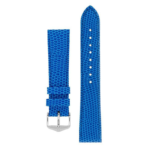 The Watch Boutique Hirsch RAINBOW Lizard Embossed Leather Watch Strap in ROYAL BLUE 14mm Gold
