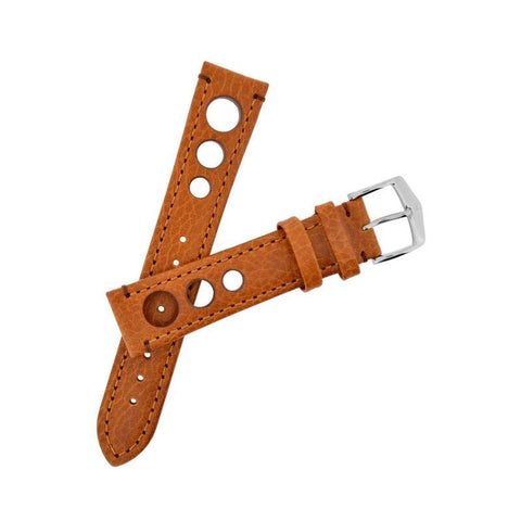 The Watch Boutique Hirsch RALLY Natural Leather Racing Watch Strap in GOLD BROWN