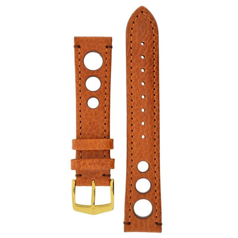 The Watch Boutique Hirsch RALLY Natural Leather Racing Watch Strap in GOLD BROWN