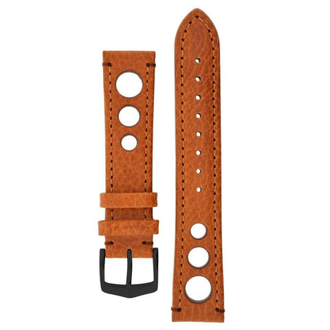 The Watch Boutique Hirsch RALLY Natural Leather Racing Watch Strap in GOLD BROWN