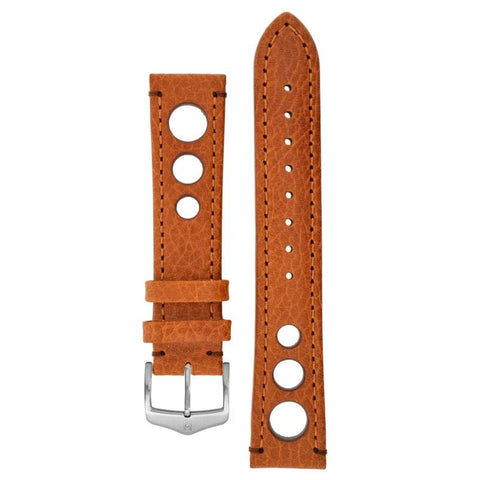 The Watch Boutique Hirsch RALLY Natural Leather Racing Watch Strap in GOLD BROWN