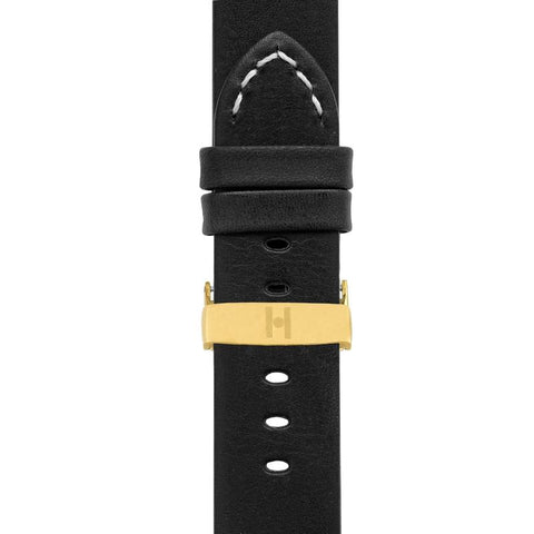 The Watch Boutique Hirsch RANGER Retro Leather Parallel Watch Strap in BLACK
