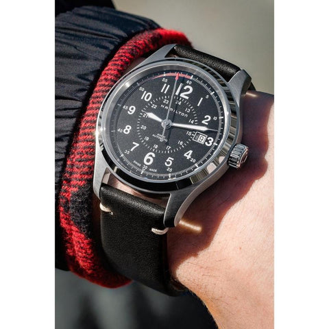 The Watch Boutique Hirsch RANGER Retro Leather Parallel Watch Strap in BLACK