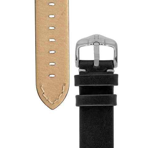 The Watch Boutique Hirsch RANGER Retro Leather Parallel Watch Strap in BLACK