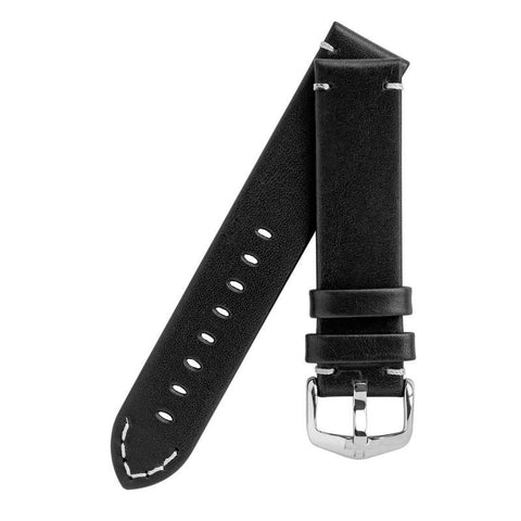 The Watch Boutique Hirsch RANGER Retro Leather Parallel Watch Strap in BLACK