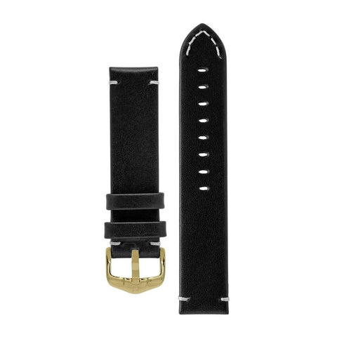 The Watch Boutique Hirsch RANGER Retro Leather Parallel Watch Strap in BLACK