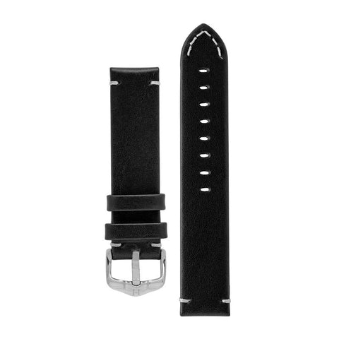 The Watch Boutique Hirsch RANGER Retro Leather Parallel Watch Strap in BLACK