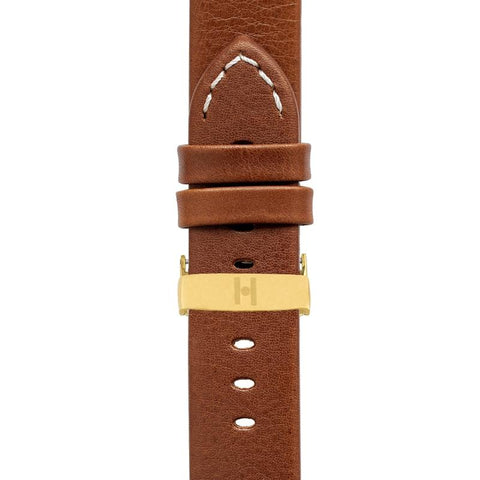 The Watch Boutique Hirsch RANGER Retro Leather Parallel Watch Strap in GOLD BROWN