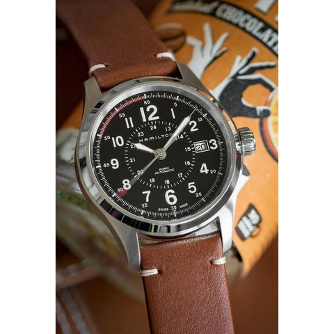The Watch Boutique Hirsch RANGER Retro Leather Parallel Watch Strap in GOLD BROWN