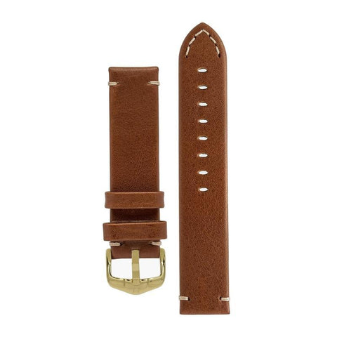 The Watch Boutique Hirsch RANGER Retro Leather Parallel Watch Strap in GOLD BROWN