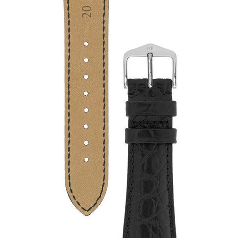 The Watch Boutique Hirsch REGENT Genuine Alligator Leather Watch Strap in BLACK
