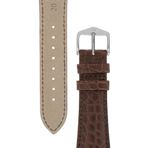 The Watch Boutique Hirsch REGENT Genuine Alligator Leather Watch Strap in BROWN