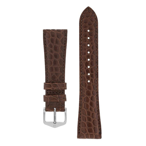 The Watch Boutique Hirsch REGENT Genuine Alligator Leather Watch Strap in BROWN 18mm Silver
