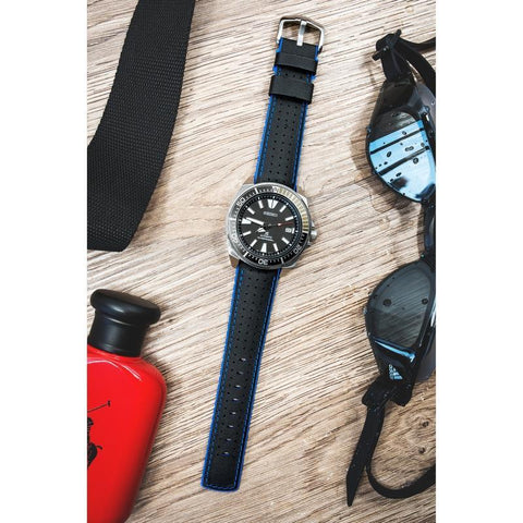 The Watch Boutique Hirsch ROBBY Sailcloth Effect Performance Watch Strap in BLACK / BLUE