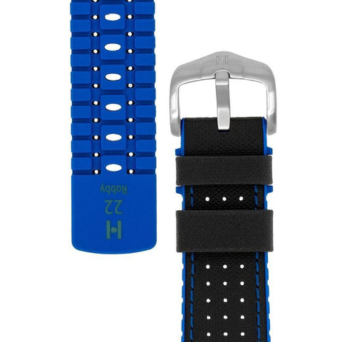 The Watch Boutique Hirsch ROBBY Sailcloth Effect Performance Watch Strap in BLACK / BLUE