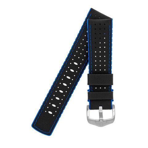 The Watch Boutique Hirsch ROBBY Sailcloth Effect Performance Watch Strap in BLACK / BLUE