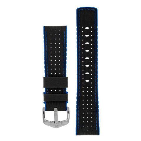 The Watch Boutique Hirsch ROBBY Sailcloth Effect Performance Watch Strap in BLACK / BLUE 20mm Silver