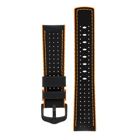 The Watch Boutique Hirsch ROBBY Sailcloth Effect Performance Watch Strap in BLACK / ORANGE