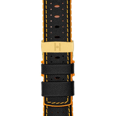The Watch Boutique Hirsch ROBBY Sailcloth Effect Performance Watch Strap in BLACK / ORANGE