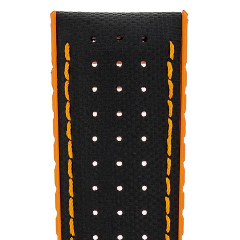 The Watch Boutique Hirsch ROBBY Sailcloth Effect Performance Watch Strap in BLACK / ORANGE