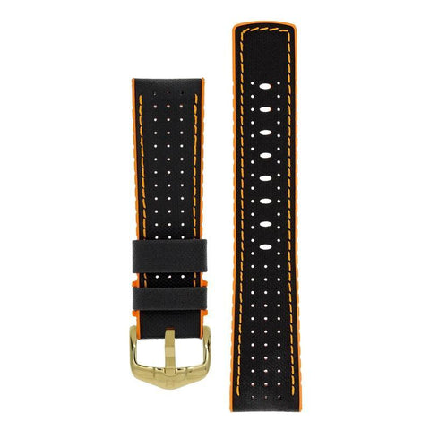 The Watch Boutique Hirsch ROBBY Sailcloth Effect Performance Watch Strap in BLACK / ORANGE