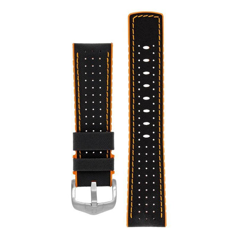 The Watch Boutique Hirsch ROBBY Sailcloth Effect Performance Watch Strap in BLACK / ORANGE