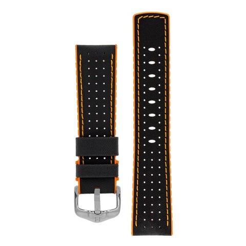 The Watch Boutique Hirsch ROBBY Sailcloth Effect Performance Watch Strap in BLACK / ORANGE