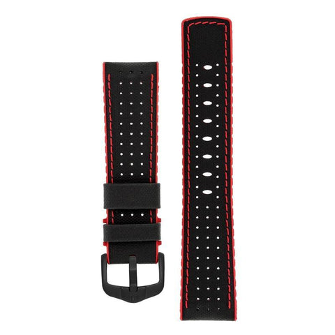 The Watch Boutique Hirsch ROBBY Sailcloth Effect Performance Watch Strap in BLACK / RED