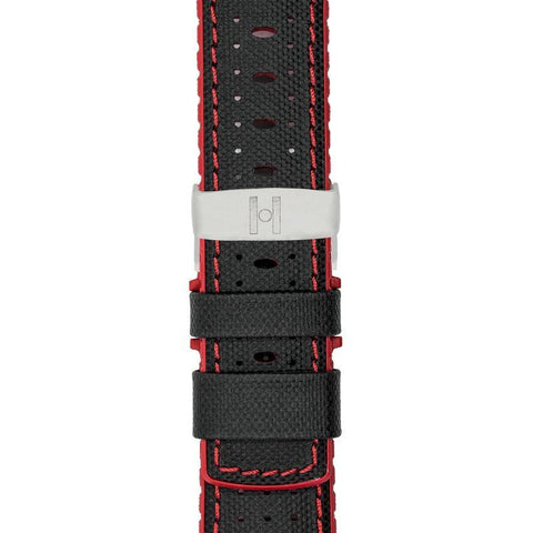 The Watch Boutique Hirsch ROBBY Sailcloth Effect Performance Watch Strap in BLACK / RED