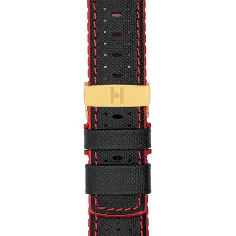 The Watch Boutique Hirsch ROBBY Sailcloth Effect Performance Watch Strap in BLACK / RED