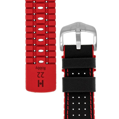 The Watch Boutique Hirsch ROBBY Sailcloth Effect Performance Watch Strap in BLACK / RED