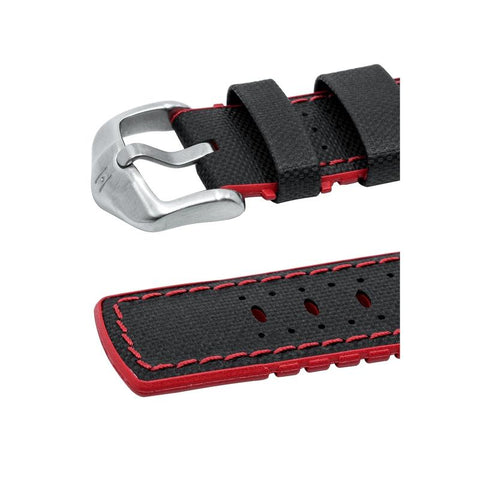 The Watch Boutique Hirsch ROBBY Sailcloth Effect Performance Watch Strap in BLACK / RED