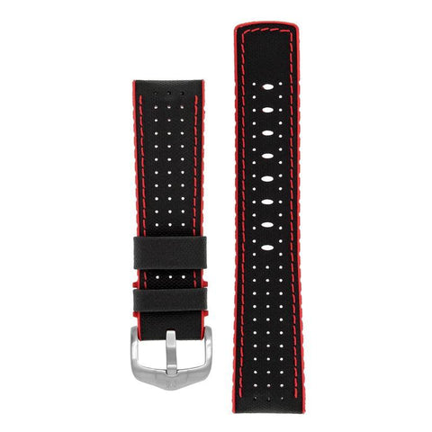 The Watch Boutique Hirsch ROBBY Sailcloth Effect Performance Watch Strap in BLACK / RED