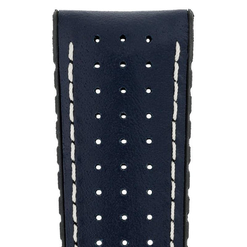 The Watch Boutique Hirsch TIGER Perforated Leather Performance Watch Strap in BLUE