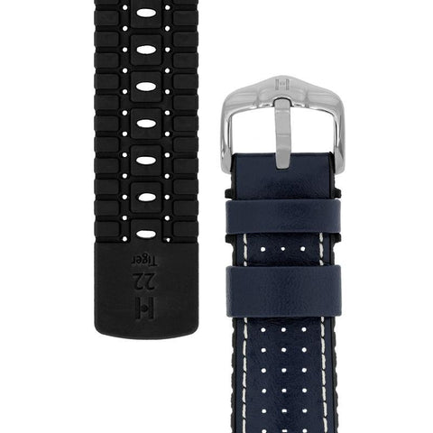 The Watch Boutique Hirsch TIGER Perforated Leather Performance Watch Strap in BLUE