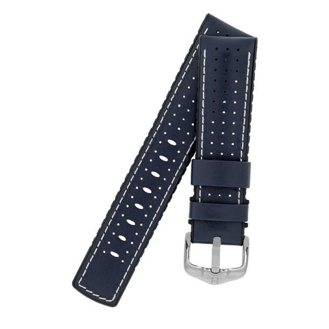 The Watch Boutique Hirsch TIGER Perforated Leather Performance Watch Strap in BLUE