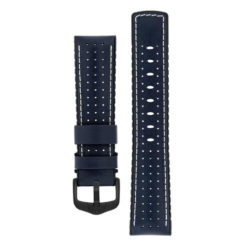 The Watch Boutique Hirsch TIGER Perforated Leather Performance Watch Strap in BLUE