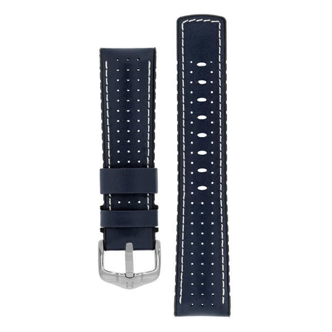 The Watch Boutique Hirsch TIGER Perforated Leather Performance Watch Strap in BLUE