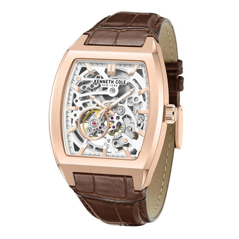 The Watch Boutique Kenneth Cole Gents Automatic Brown Leather Watch KCWGX0063802