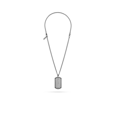 Gunmetal Police Lattitude dog tag necklace featuring dual identification tags on a chunky metal chain for men.