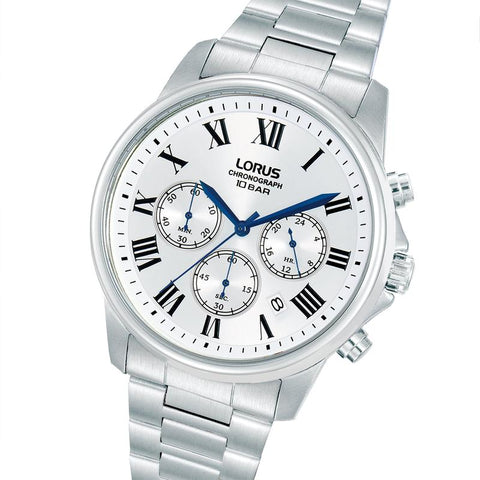 The Watch Boutique Lorus Classic Men's Quartz Chronograph Watch Silver White Sunray Dial