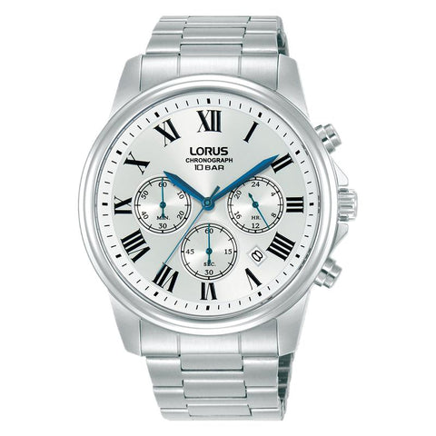 The Watch Boutique Lorus Classic Men's Quartz Chronograph Watch Silver White Sunray Dial