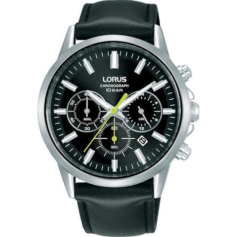 The Watch Boutique Lorus Gents Black Leather Strap Chronograph Watch