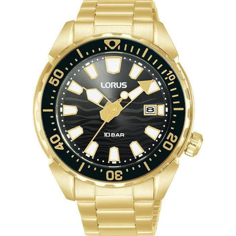 The Watch Boutique Lorus Gents PVD Gold Sport Black Dial 3-Hands Watch
