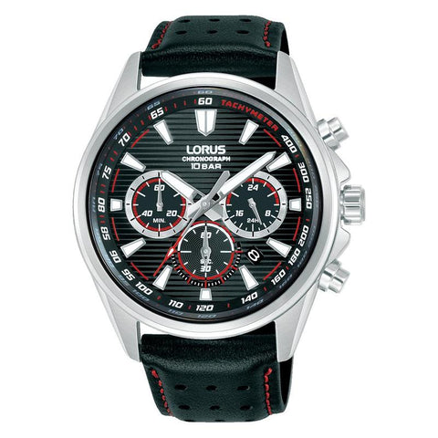The Watch Boutique Lorus Men's Black Leather Sport Chronograph Watch